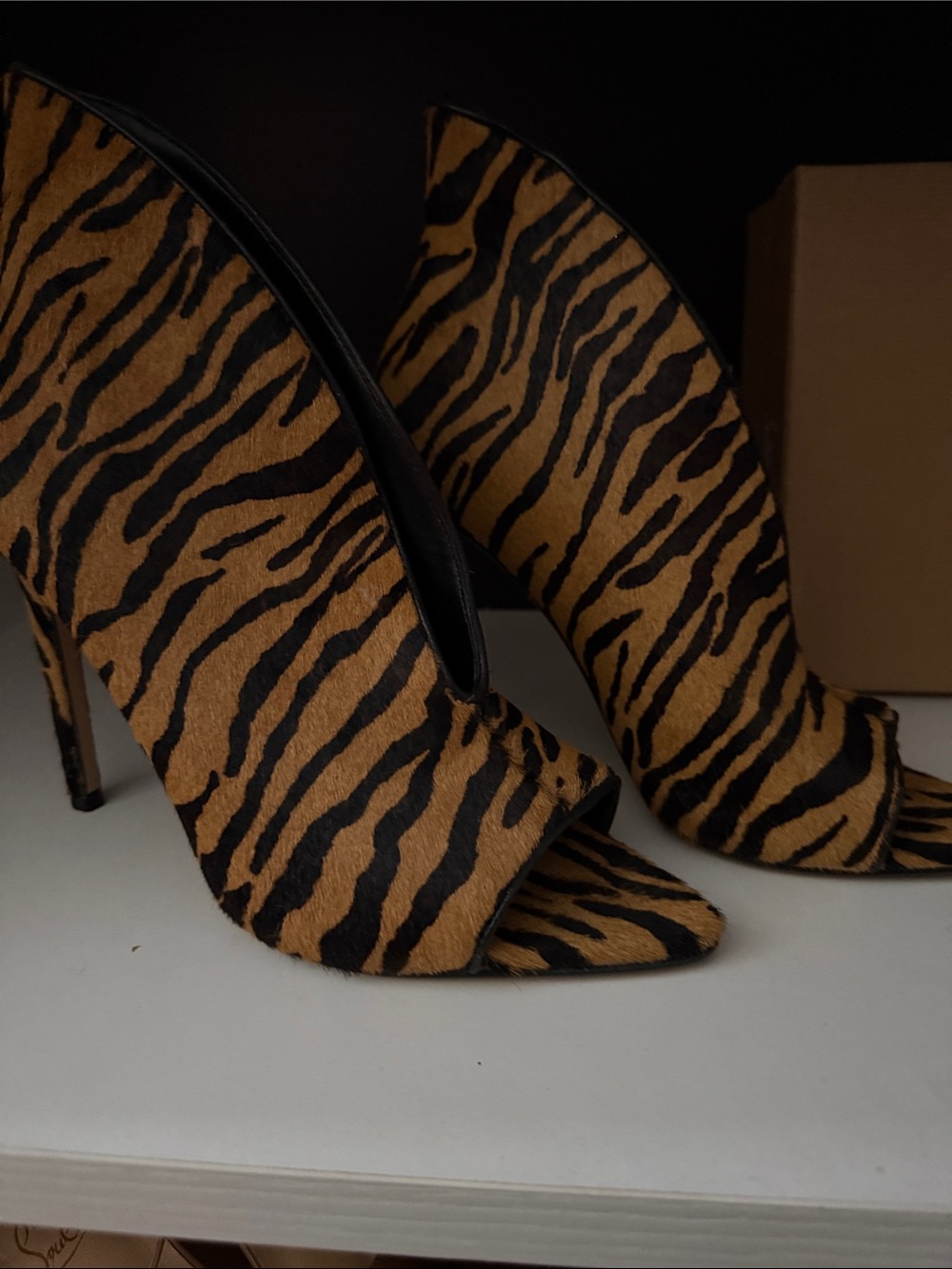 Animal Print Peep-Toe High Heels - Brown/Black